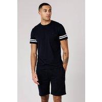 French Connection Men's Cotton Stripe T-Shirt & Shorts Co Ord Set in Navy | Size: Large