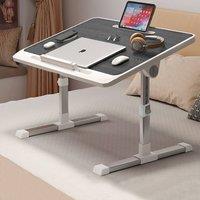 Living and Home Foldable Height-Adjustable Laptop Bed Table with Movable Stop Bar, Tablet Slot in Dark Grey