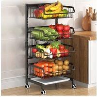 Living and Home 4-Tier Vegetable Fruit Storage Rack Trolley Rolling Cart with Wheels & Drip Tray in Black