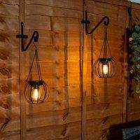 ValueLights Black Metal Ball Solar Powered Outdoor 2 Pack Garden Lantern Lights