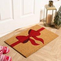 OHS Bow Print Non Slip Coir Mat Doormat Rug in Natural | Size: 40 cm x 60 cm