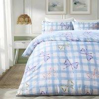 OHS Bow Gingham Bedding Set Microfibre Duvet Cover with Pillowcase in Baby Blue | Size: King