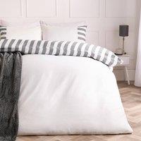 OHS Stripe Edge Bedding Set Microfibre Duvet Cover with Pillowcase in White | Size: King