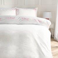 OHS Bow Border Bedding Set Microfibre Duvet Cover with Pillowcase in White | Size: Single