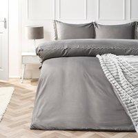 OHS Scallop Edge Bedding Set Microfibre Duvet Cover with Pillowcase in Silver | Size: Double