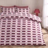 OHS Checkerboard Bedding Set Microfibre Duvet Cover with Pillowcase in Burgundy | Size: Double