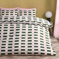 OHS Checkerboard Bedding Set Microfibre Duvet Cover with Pillowcase in Green | Size: King