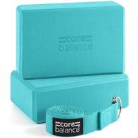 Core Balance Yoga Block Set EVA Foam Brick With D Ring Stretch Strap Belt in Teal