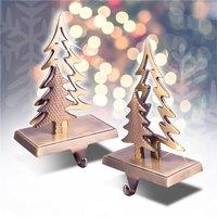mysmartbuy 2x Christmas Stocking Holders Christmas Tree Design Weighted Base in Dark Grey