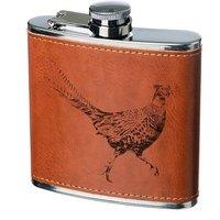 Selbrae House Leather Hip Flask - Pheasant in Brown