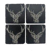 Selbrae House 4 Slate Coasters - Stag Prince in Dark Grey