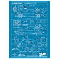 Back To The Future Time Machine Blueprint Limited Edition Numbered A3 Art Print in Blue