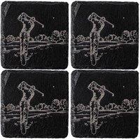 Selbrae House Set Of 4 Slate Coasters With Golf Design. 11Cm X 11Cm Square Coasters. Full Foam Backing in Dark Grey | Size: 4 Pack