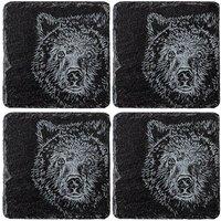 Selbrae House Set Of 4 Slate Coasters With Bear Design. 11Cm X 11Cm Square Coasters. Full Foam Backing in Dark Grey | Size: 4 Pack