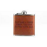 Selbrae House Leather Hip Flask - Good Dram in Brown