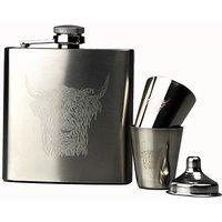 Selbrae House Hip Flask & Cup Set - Highland Cow in Brown