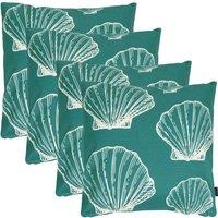 icon 4 Pack Cushion 43x43 Kyoto Fabric, Large Sea Shell in Bottle Green