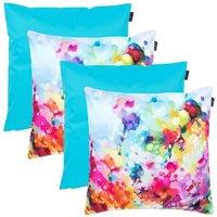 icon 4PK Cushion x2 Spring Flower x2 Plain Aqua