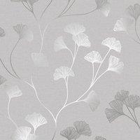 Holden Dcor Glistening Ginkgo Wallpaper in Light Grey