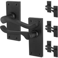 AFIT Black Scroll Door Handles Latch Internal Victorian Backplate 4 Pairs | Size: 150mm x 150mm