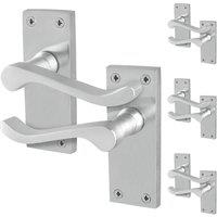 AFIT Satin Chrome Scroll Door Handles Latch Victorian Backplate 4 Pairs in Silver | Size: 150mm x 150mm
