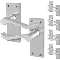 AFIT Satin Chrome Scroll Door Handles Latch Victorian Backplate 5 Pairs in Silver | Size: 150mm x 150mm