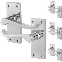 AFIT Chrome Scroll Door Handles Latch Internal Victorian Backplate 4 Pairs in Silver | Size: 150mm x 150mm