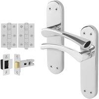 AFIT Chrome Twist Handle Latch Hinges Set Novi Backplate in Metallic Silver | Size: 150mm x 150mm