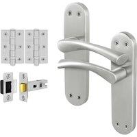 AFIT Satin Nickel Twist Handle Latch Hinges Set Novi Backplate in Metallics | Size: 150mm x 150mm