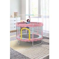 Living and Home Outdoor Enclosure Trampoline with Balance BarIndoor and Outdoor Safety Trampoline for Kids in Pink