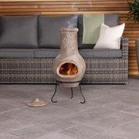 Charles Bentley Outdoor Medium Natural Clay Chiminea Patio Heater in Grey
