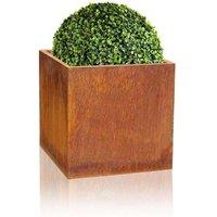 Primrose Garden Outdoor Corten Steel Rust Effect Cube Planter Plant Pot 60cm in Copper