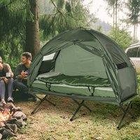 OUTSUNNY Outdoor 1 Person Folding Dome Tent Camping Bed Cot W/ Sleeping Bag in Green