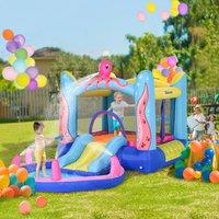 OUTSUNNY Bouncy Castle with Slide Water Pool Trampoline with Blower in Blue