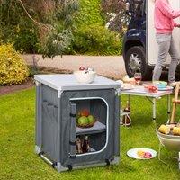 OUTSUNNY Outdoor Aluminum Camping Cupboard Kitchen Station Cook Table in Grey