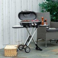 OUTSUNNY 2 Burner Gas BBQ Grill Trolley w/ Side Shelves Storage Pocket in Black