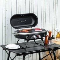 OUTSUNNY Foldable 2 Burner Gas BBQ Grill with 2 Burners Camping Picnic Cooking in Black