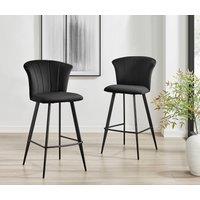 FurnitureboxUK Set of 2 Juniper Soft Touch Velvet Fluted Art Deco Counter Stools With Black Metal Legs