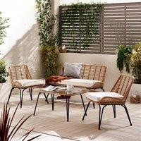FurnitureboxUK Lisbon Wicker Style Rattan Outdoor Garden Sofa & Chair Set, PE Rattan & Cushions, Garden Conversation Set in Beige