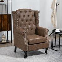 HOMCOM Wingback Armchair Chesterfield-style High Back Chair Tufted Accent Chair in Brown
