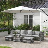 OUTSUNNY 7 Pieces Rattan Garden Furniture Set with Sofa, Shelf, Table, Cushion, Grey