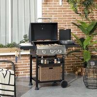 OUTSUNNY Gas Burner Grill, Propane Gas Barbecue BBQ Grill with Wheels, Warming Rack, Shelves, Thermometer, Bottle Opener, Black | Size: Large