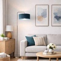 CGC Lighting Kyra Brushed Nickel Angled Floor Lamp with Large 45cm Velvet Lampshade in Teal
