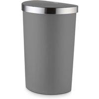 Tower Curved Sensor Bin with Bin Liner Retainer Ring, Durable PP Body, Battery Operated, 50L, Black with Stainless Steel Trim on Lid in Grey | Size: A