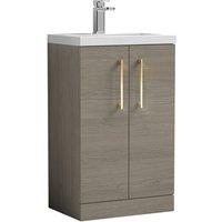 Balterley Bathroom Vanity Basin Unit, Brushed Brass Handles, 500mm, Mid Oak in Brown