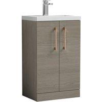 Balterley Bathroom Vanity Basin Unit, Brushed Bronze Handles, 500mm, Mid Oak in Brown