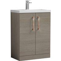 Balterley Bathroom Vanity Basin Unit, Copper Handles, 600mm, Mid Oak in Brown