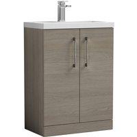 Balterley Bathroom Vanity Basin Unit, Brushed Pewter Handles, 600mm, Mid Oak in Brown