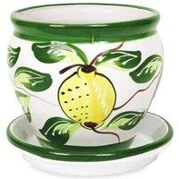 Verano Spanish Ceramics Lemons Hand Painted Outdoor Garden Bola Plant Pot & Drainage Plate (D) 25cm
