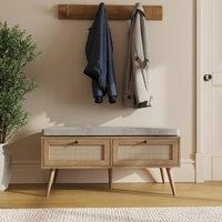 GFW Noor Rattan 2 Drawer Shoe Cabinet in Light Oak